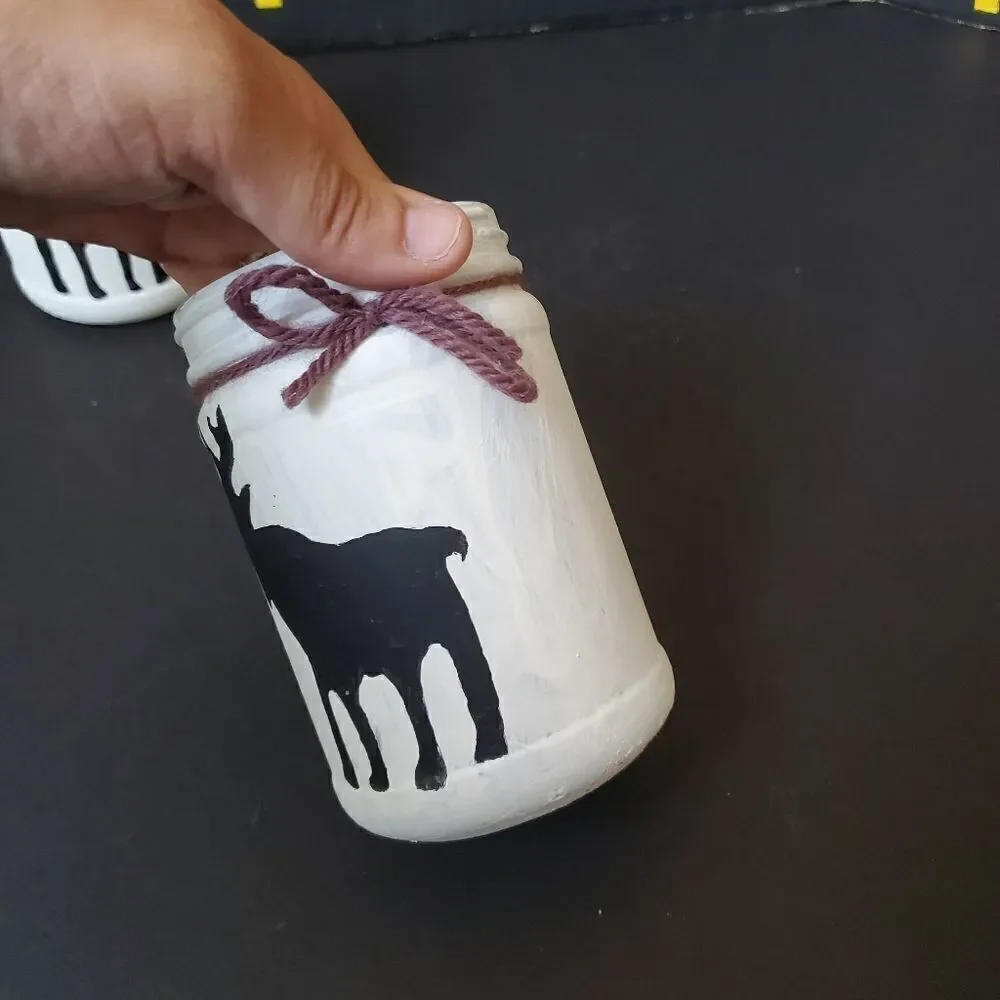 Hand Painted Glass Jars, Black Moose Outline